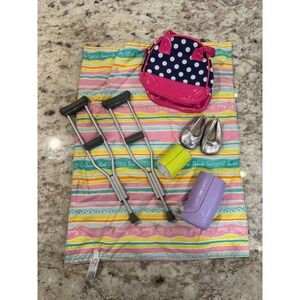 American Girl Doll Doll Accessory Set Crutches Shoes Backpack Blanket